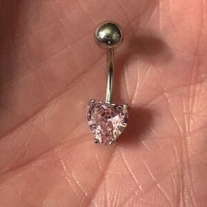Belly Ring- Stainless Steel Navel Belly Ring With Sparkling Pink Cubic Zirconia